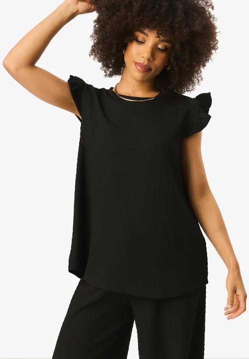 Gini London Black Frill Sleeves Textured Oversized Top - S/M Image 4