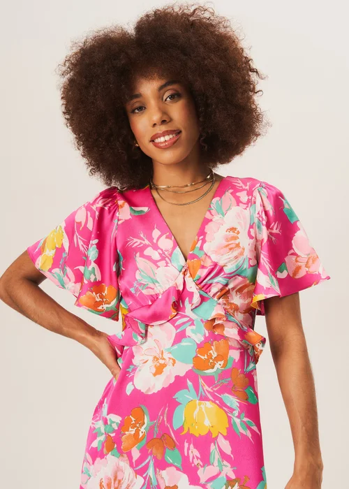 Gini London Pink Floral Print Angel Sleeves Midi Dress - 10 Image 3