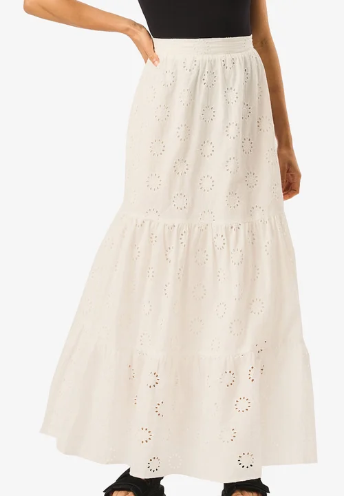 Gini London White Tiered Lace Embroidered Long Skirt - 10 Image 3