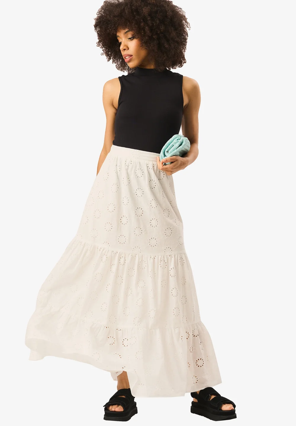 Gini London White Tiered Lace Embroidered Long Skirt - 10 Image 1