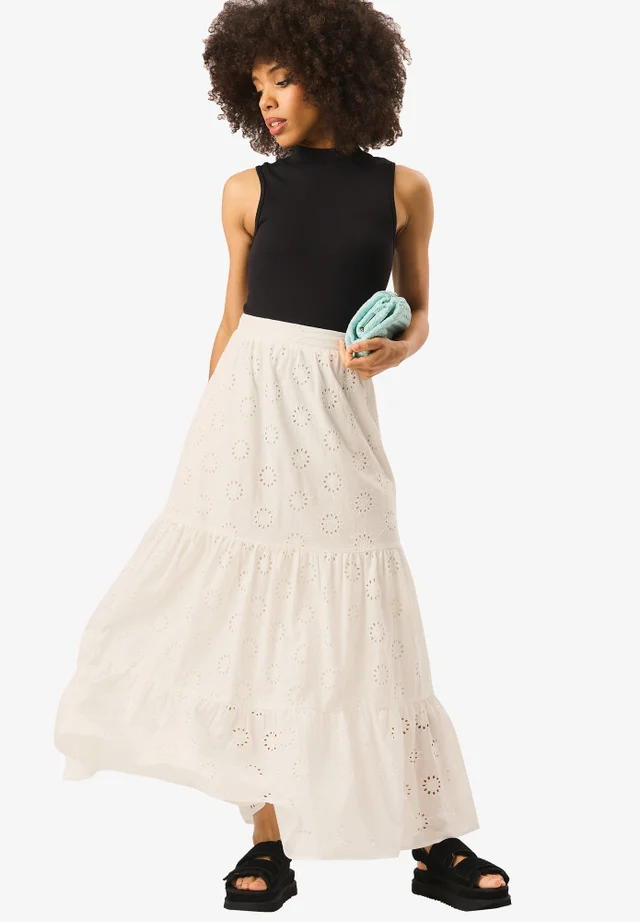 Gini London White Tiered Lace Embroidered Long Skirt