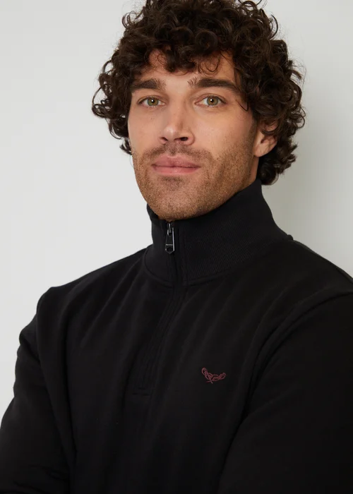 Threadbare Black 1/4 Zip Neck Sweatshirt - L Image 3