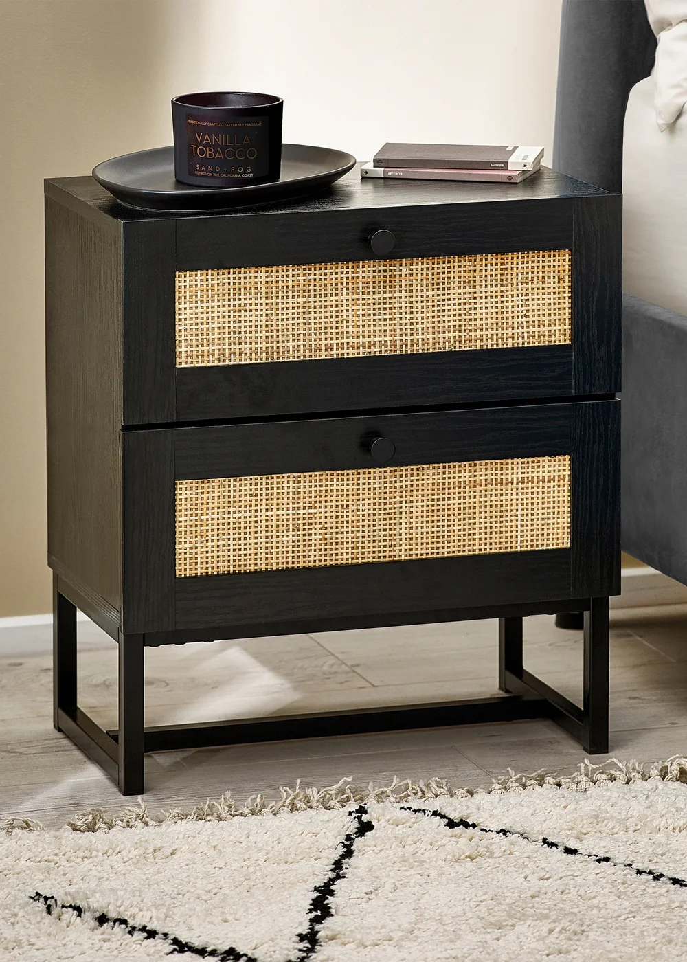 Julian Bowen Padstow 2 Drawer Bedside in Black (55 x 50 x 30cm) - No Size Image 1