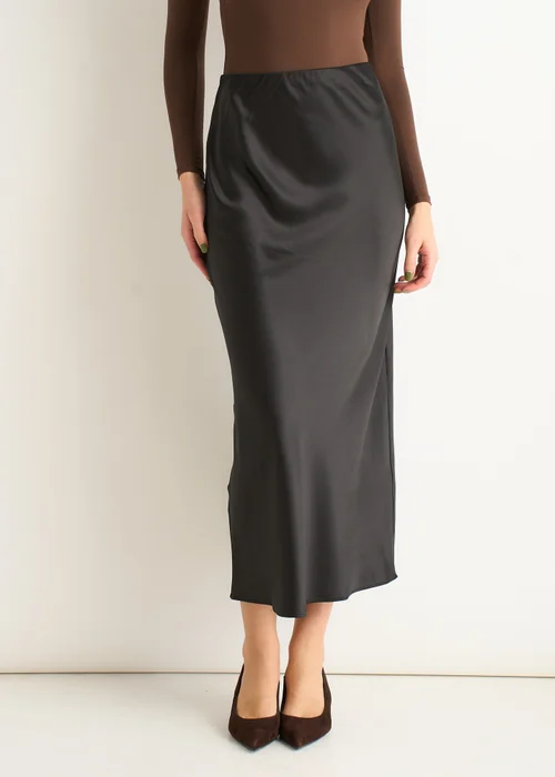 Gini London Black Satin Bias Cut Midi Skirt - 14 Image 3