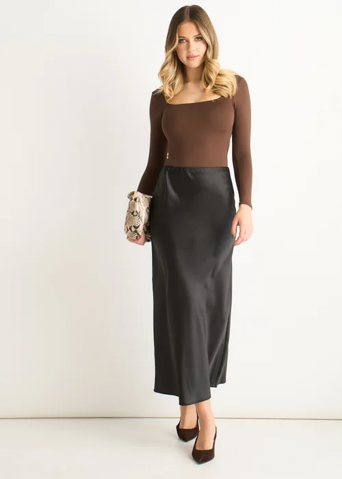 Gini London Black Satin Bias Cut Midi Skirt - 14 Image 1