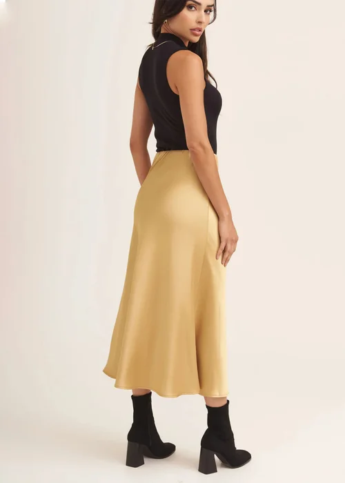 Gini London Sandy Gold Satin Bias Cut Midi Skirt - 14 Image 2