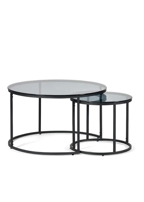 Julian Bowen Black Round Nesting Coffee Tables Smoked Glass (50 x 80 x 80cm) - One Size Image 3