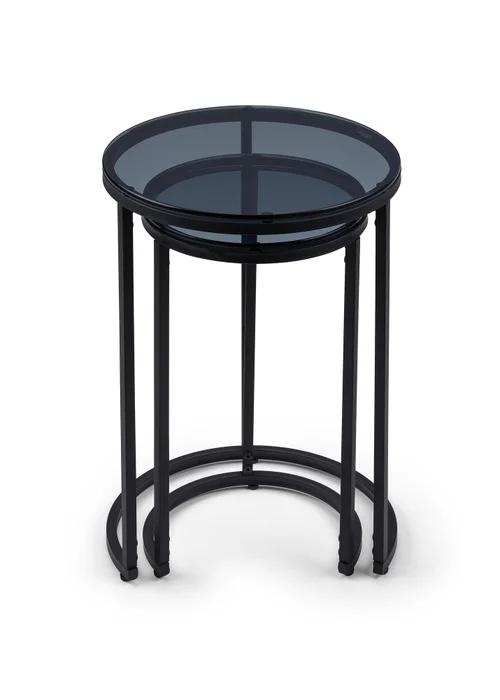 Julian Bowen Black Round Nesting Side Tables Smoked Glass (55 x 40 x 40cm) - No Size Image 1