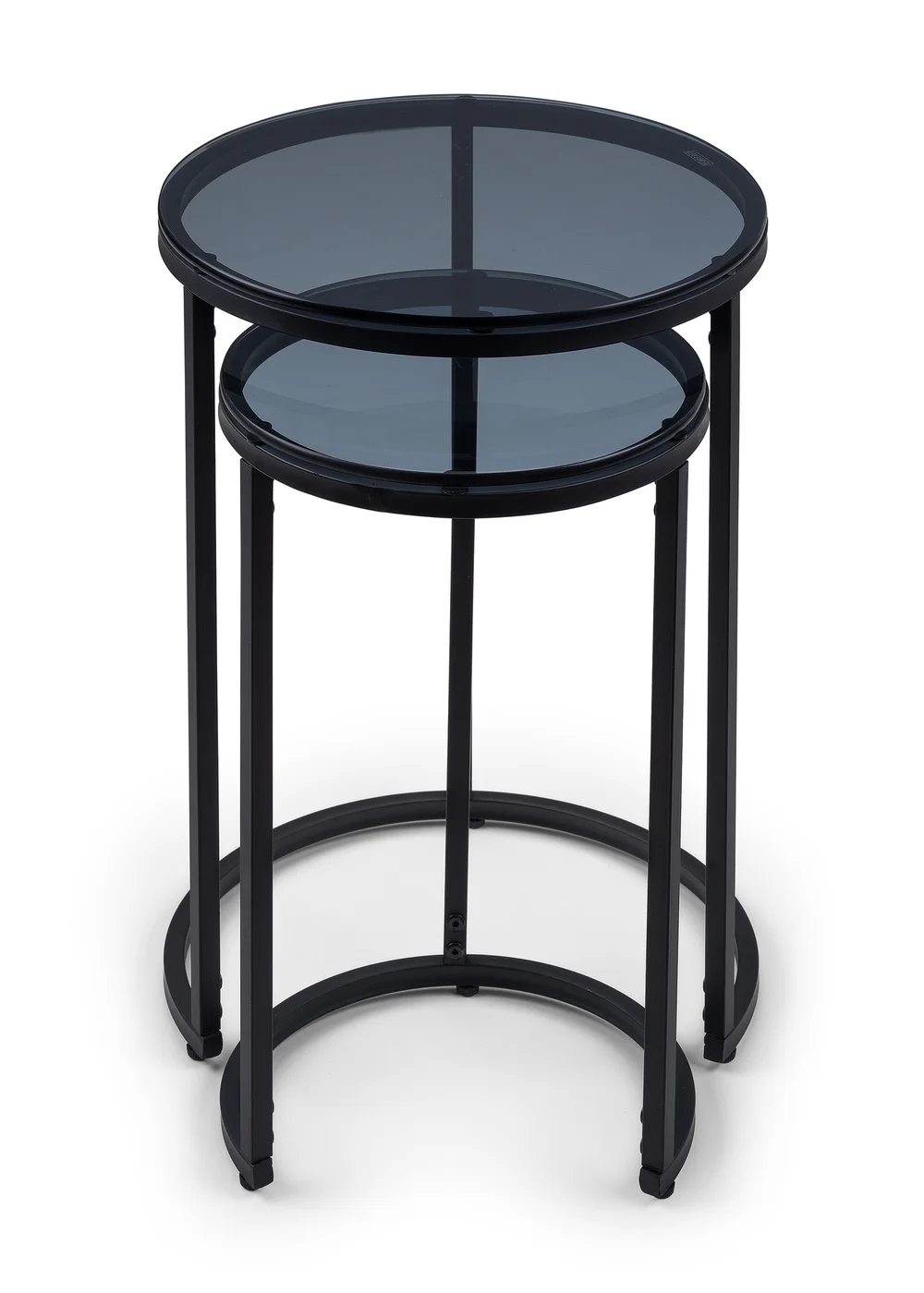 Julian Bowen Black Round Nesting Side Tables Smoked Glass (55 x 40 x 40cm) - No Size Image 2
