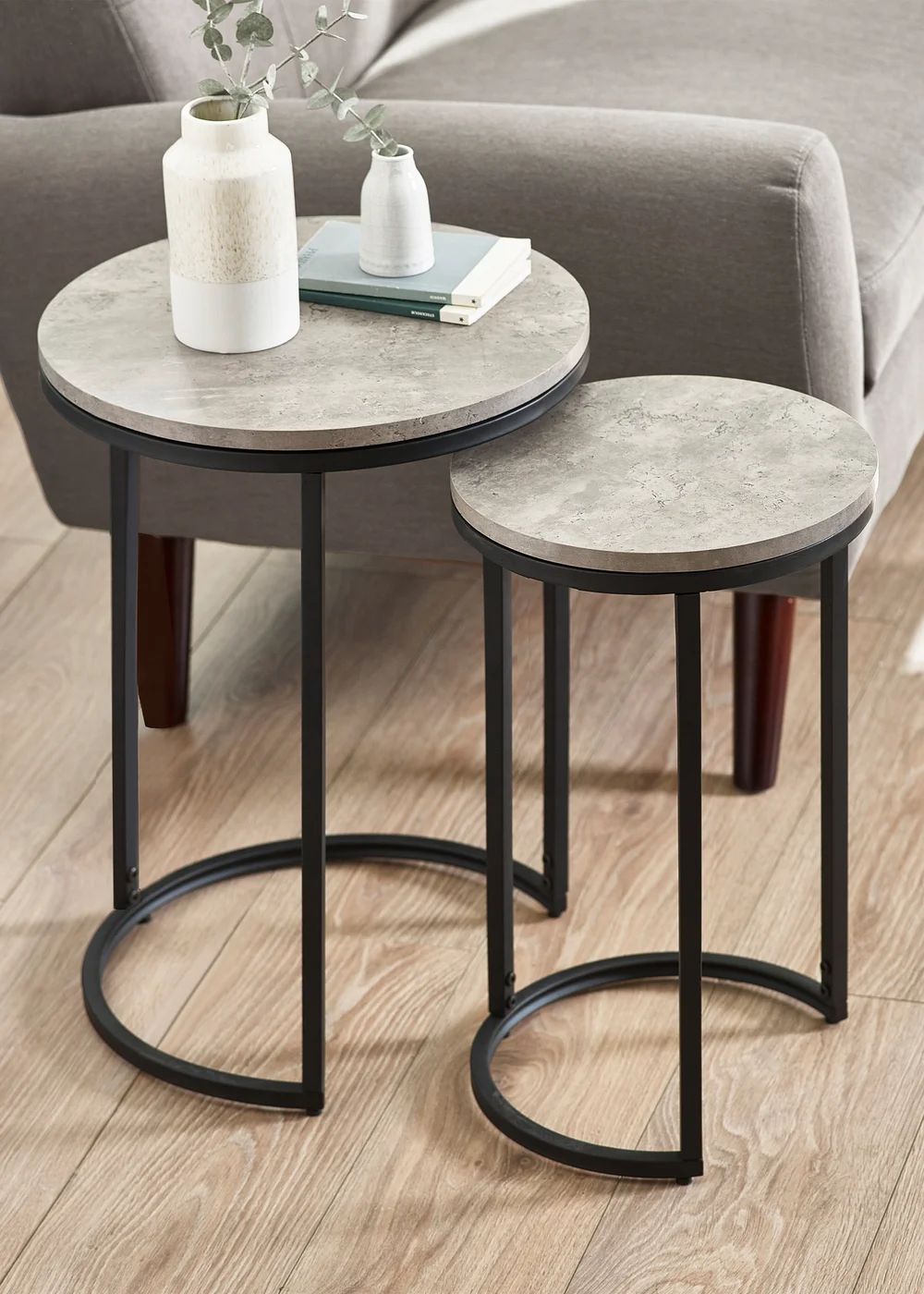 Julian Bowen Black Staten Round Nesting Side Tables (55 x 40 x 40cm) - One Size Image 1
