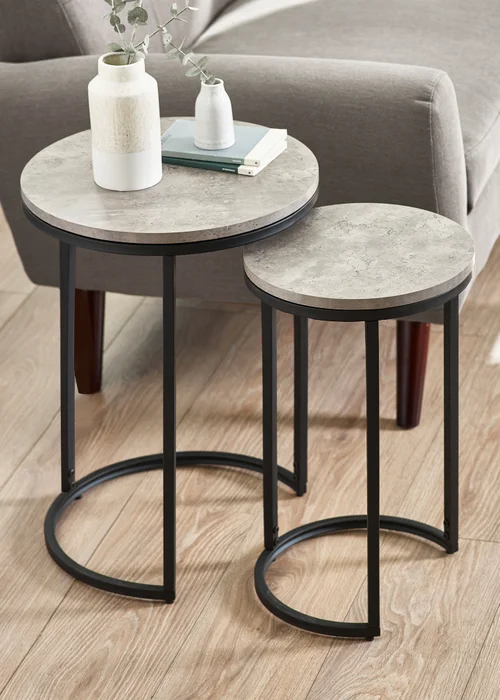 Julian Bowen Black Staten Round Nesting Side Tables (55 x 40 x 40cm) - One Size Image 1