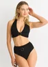 Gini London Black Textured Halter Bikini Top With Ring Belt Detail - Size 8 Image 4