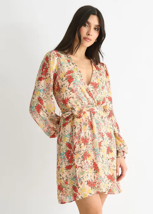 Gini London Multi Colour Stripe Chiffon Jacquard Wrap Mini Dress - 8 Image 3