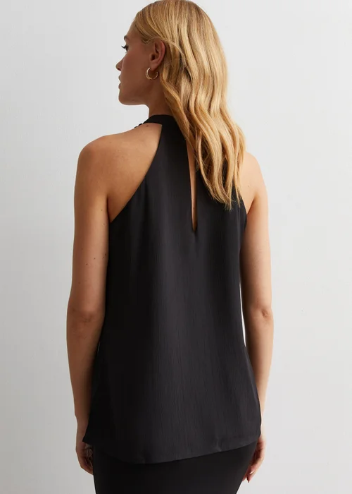 Gini London Black Ruffle Detail Halter Neck Top - M/L Image 2