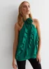 Gini London Green Ruffle Detail Halter Neck Top - S/M Image 1