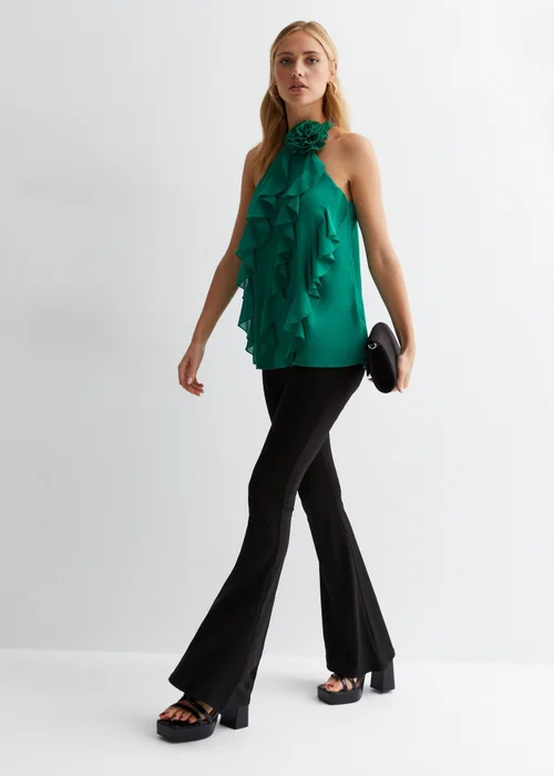 Gini London Green Ruffle Detail Halter Neck Top - S/M Image 4