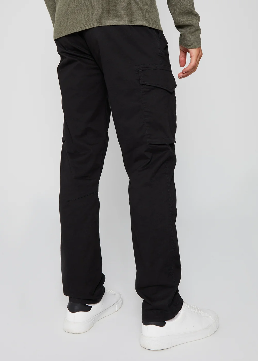 Threadbare Black Cotton Cargo Trousers With Stretch - 32/L32 Image 2