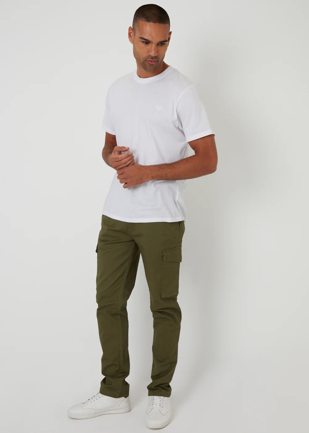Threadbare Khaki Cotton Cargo Trousers With Stretch - 38/L32 Image 3