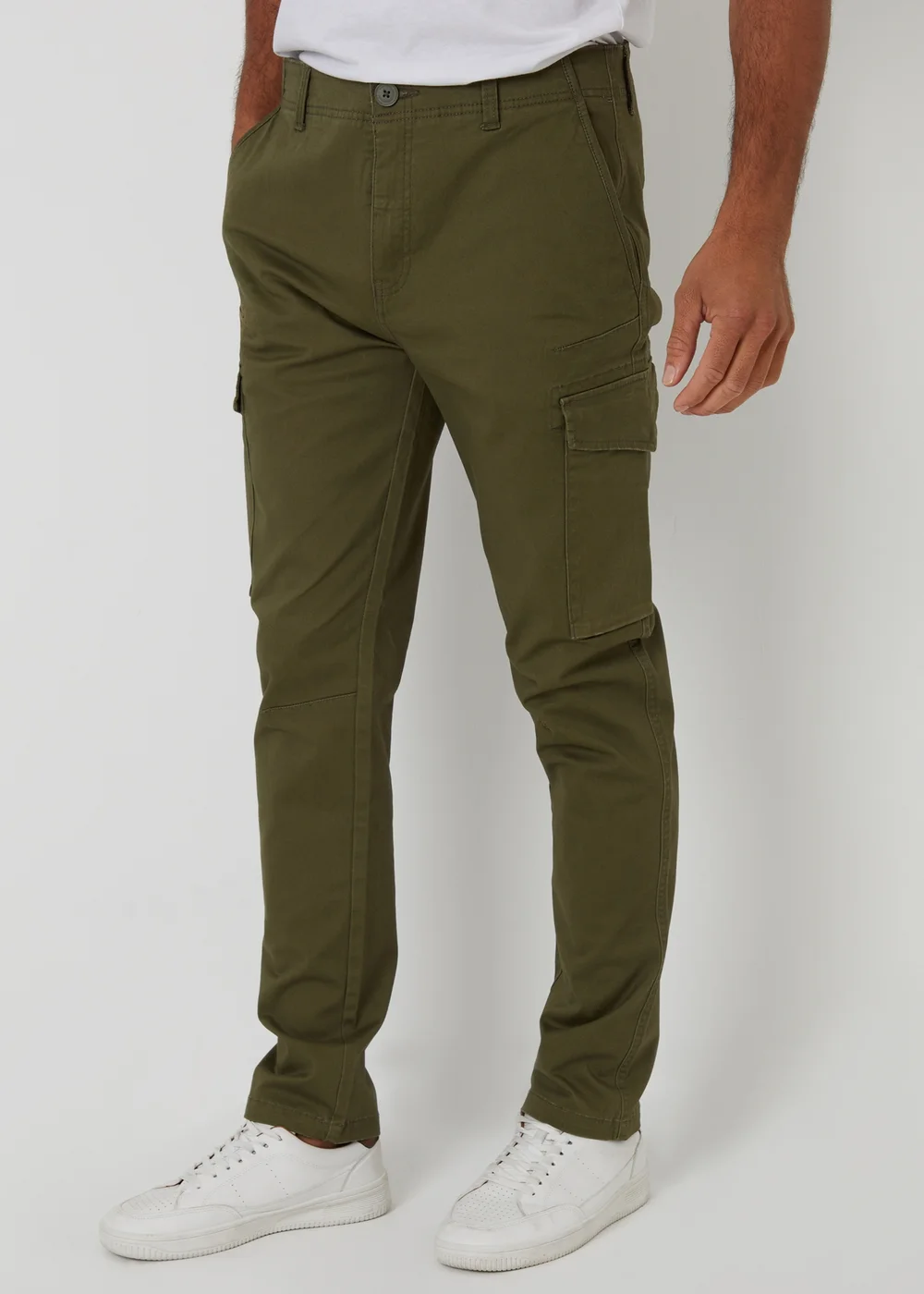 Threadbare Khaki Cotton Cargo Trousers With Stretch - 38/L32 Image 1