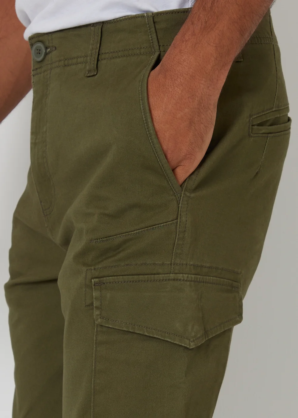 Threadbare Khaki Cotton Cargo Trousers With Stretch - 38/L32 Image 4