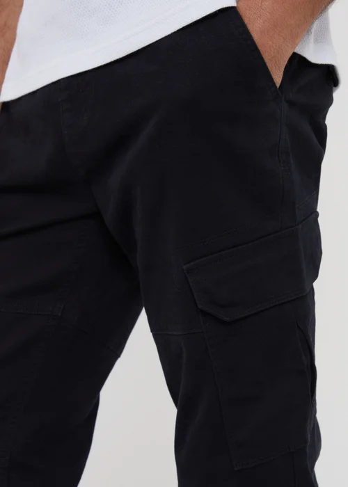 Threadbare Black Cotton Jogger Style Cargo Trousers With Stretch - 2XL Image 3