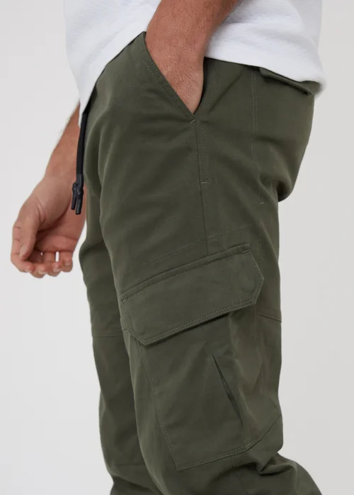 Threadbare Khaki Cotton Jogger Style Cargo Trousers With Stretch - L Image 3
