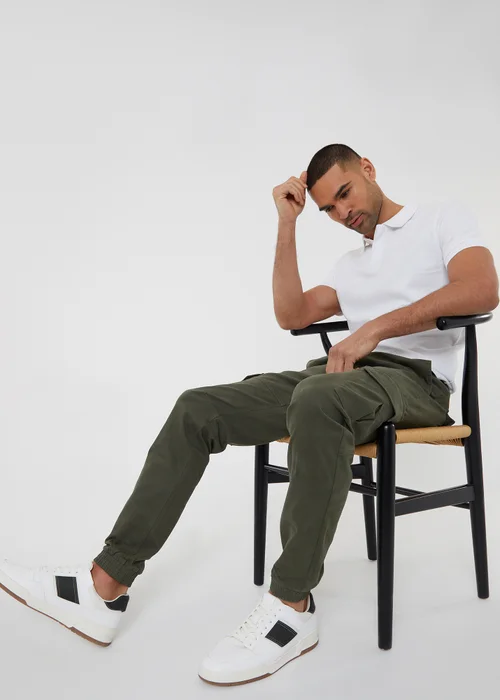Threadbare Khaki Cotton Jogger Style Cargo Trousers With Stretch - L Image 4