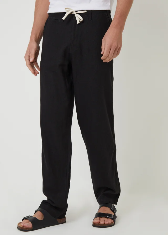 Threadbare Black Linen Blend Casual Trousers