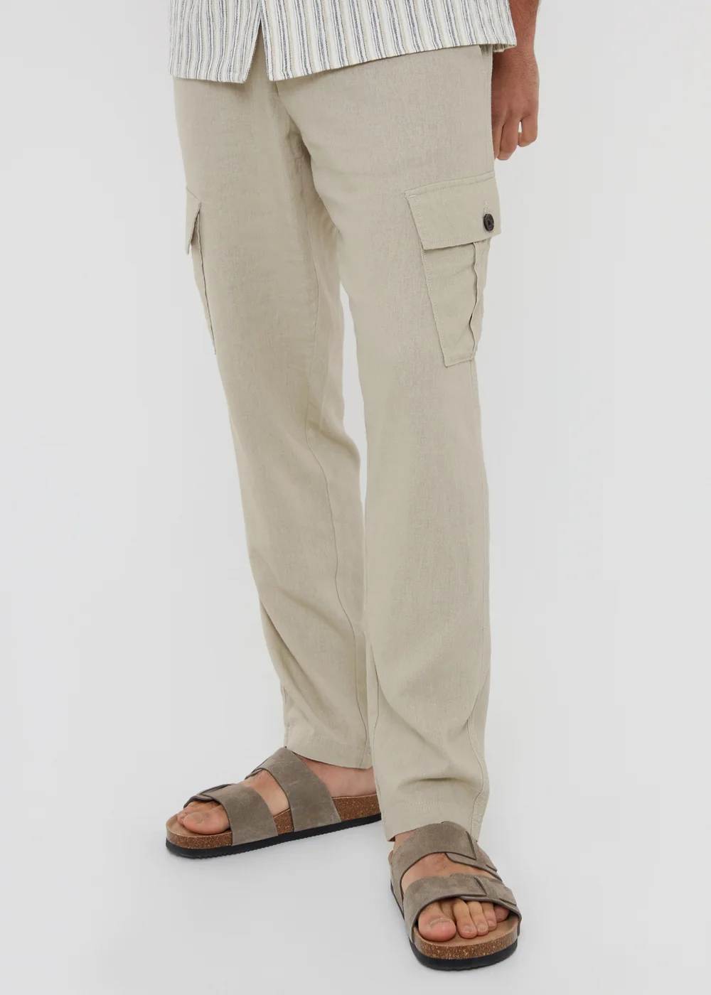 Threadbare Stone Linen Blend Cargo Trousers - 36/L32 Image 1