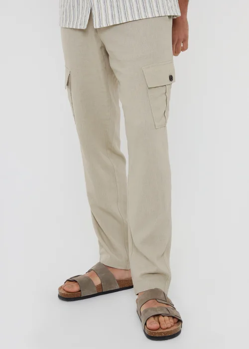 Threadbare Stone Linen Blend Cargo Trousers - 36/L32 Image 1