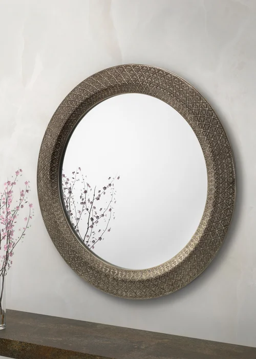 Julian Bowen Cadence Large Round Pewter Wall Mirror (80 x 80 x 3cm) - One Size Image 1