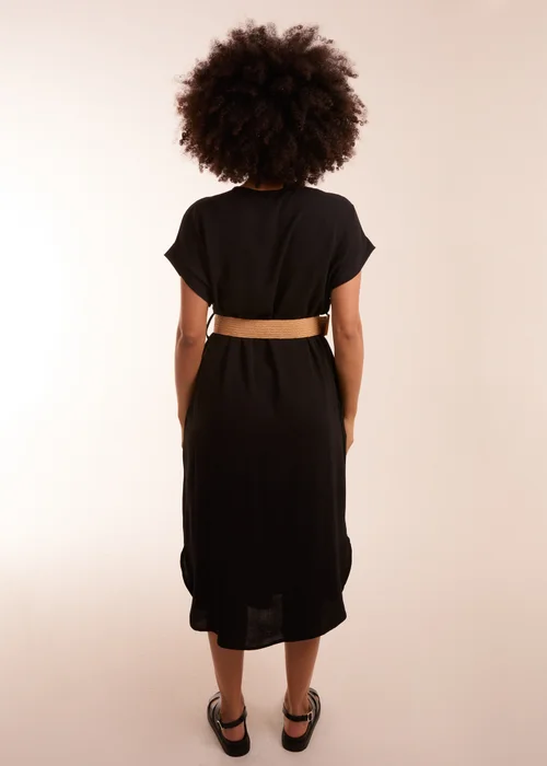 Blue Vanilla Black Belted V neck Midi Dress - One Size Image 2