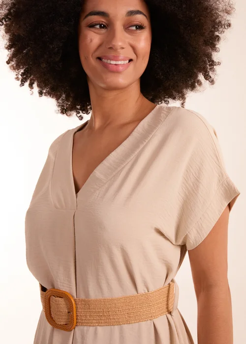 Blue Vanilla Stone Belted V neck Midi Dress - One Size Image 3