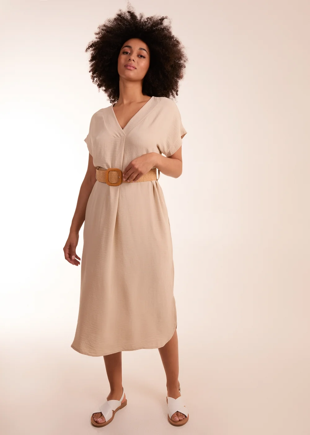 Blue Vanilla Stone Belted V neck Midi Dress - One Size Image 1