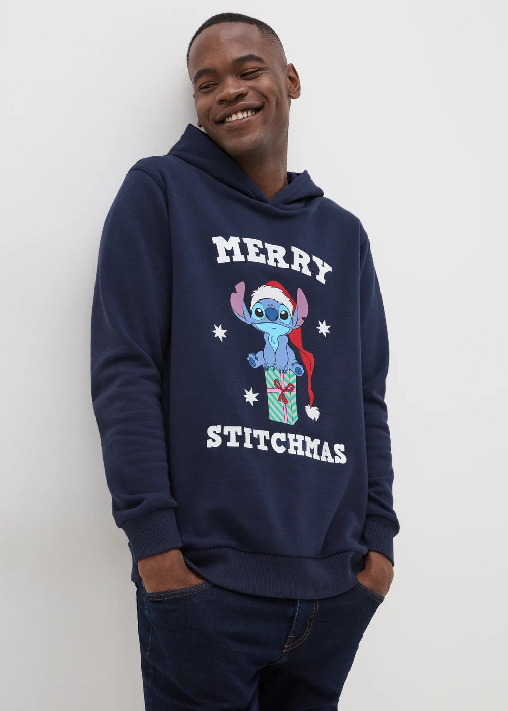 Disney Navy Christmas Stitch Hoodie - Small Image 1