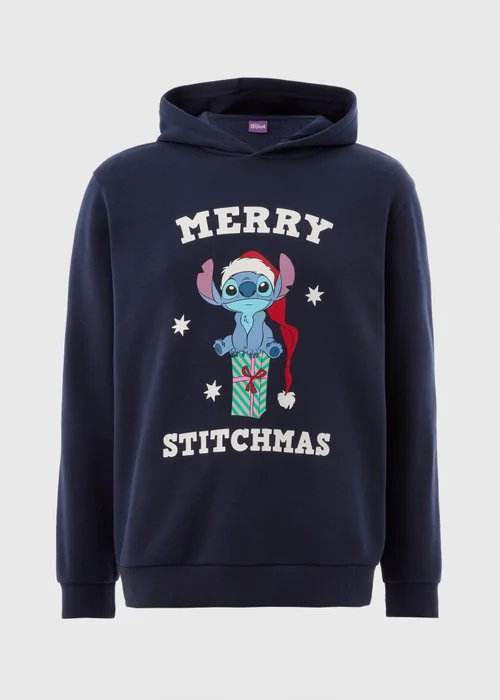 Disney Navy Christmas Stitch Hoodie - Small Image 4
