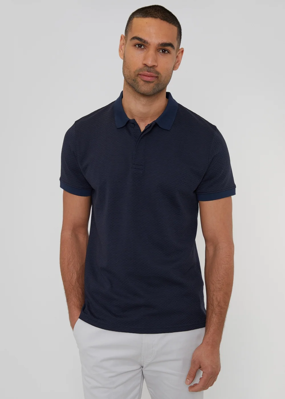 Threadbare Navy Textured Cotton Rich Polo Shirt - S Image 1