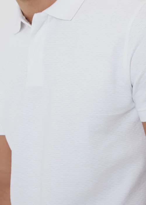 Threadbare White Textured Cotton Rich Polo Shirt - S Image 3
