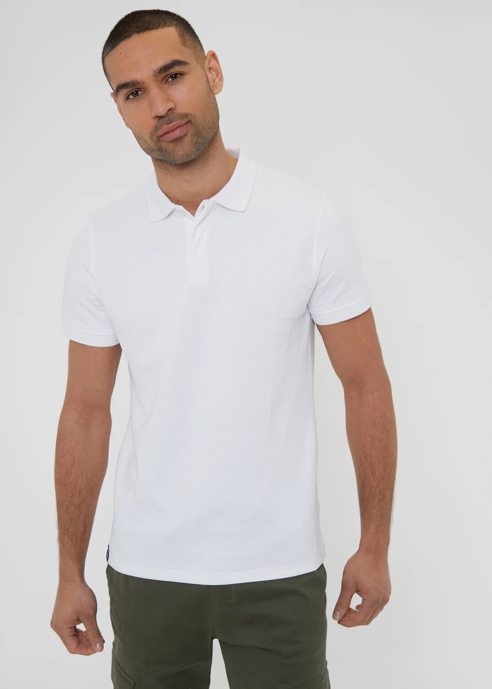 Threadbare White Textured Cotton Rich Polo Shirt - S Image 1