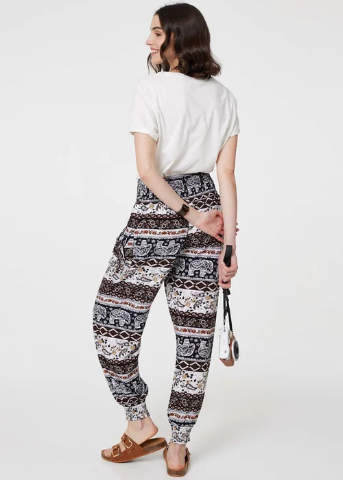 Izabel London Beige Elephant Print High Waist Harem Pants - 10 Image 2