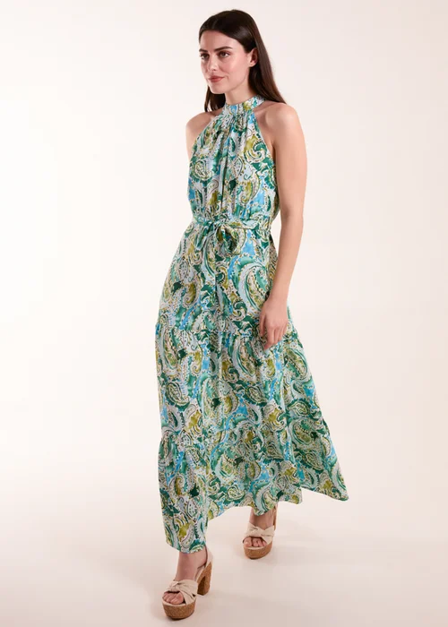 Blue Vanilla Green Halter Neck Paisley Maxi Dress - 10 Image 1