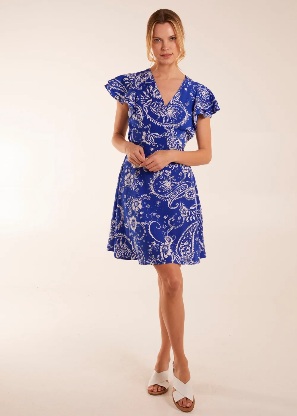 Blue Vanilla Blue Frill Sleeve Wrap Belted Mini Dress - 8 Image 4
