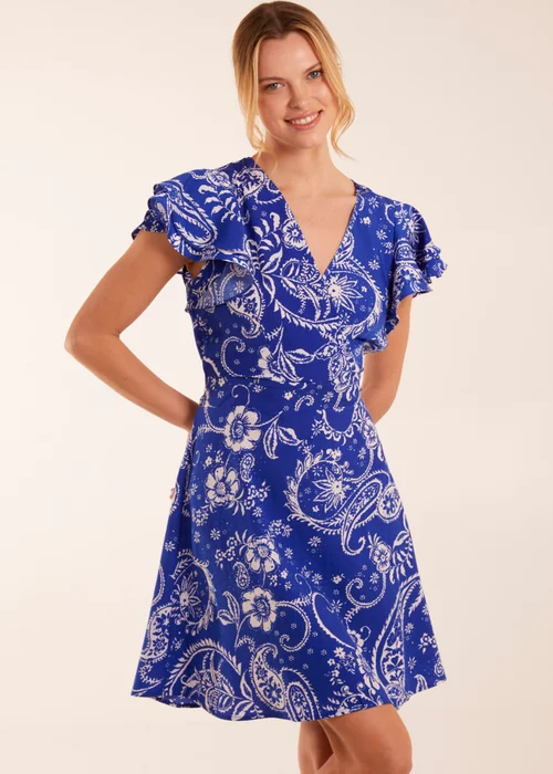 Blue Vanilla Blue Frill Sleeve Wrap Belted Mini Dress - 16 Image 1