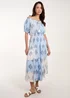 Blue Vanilla Blue Printed Bardot Tassel Midi Dress - S Image 1