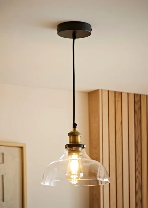 ValueLights Wallace Steampunk Electric Pendant Clear Glass Shade (105.5cm x 24cm x 24cm) - One Size Image 1