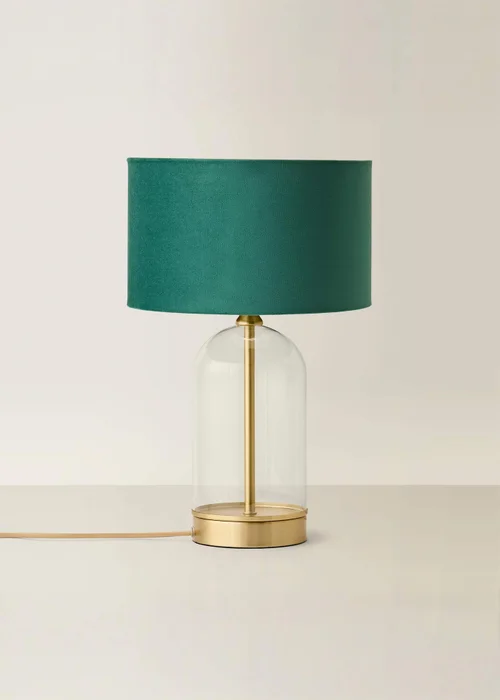 ValueLights Jessy Glass Table Lamp Forest Green Velvet Shade (41cm x 25cm) - One Size Image 3