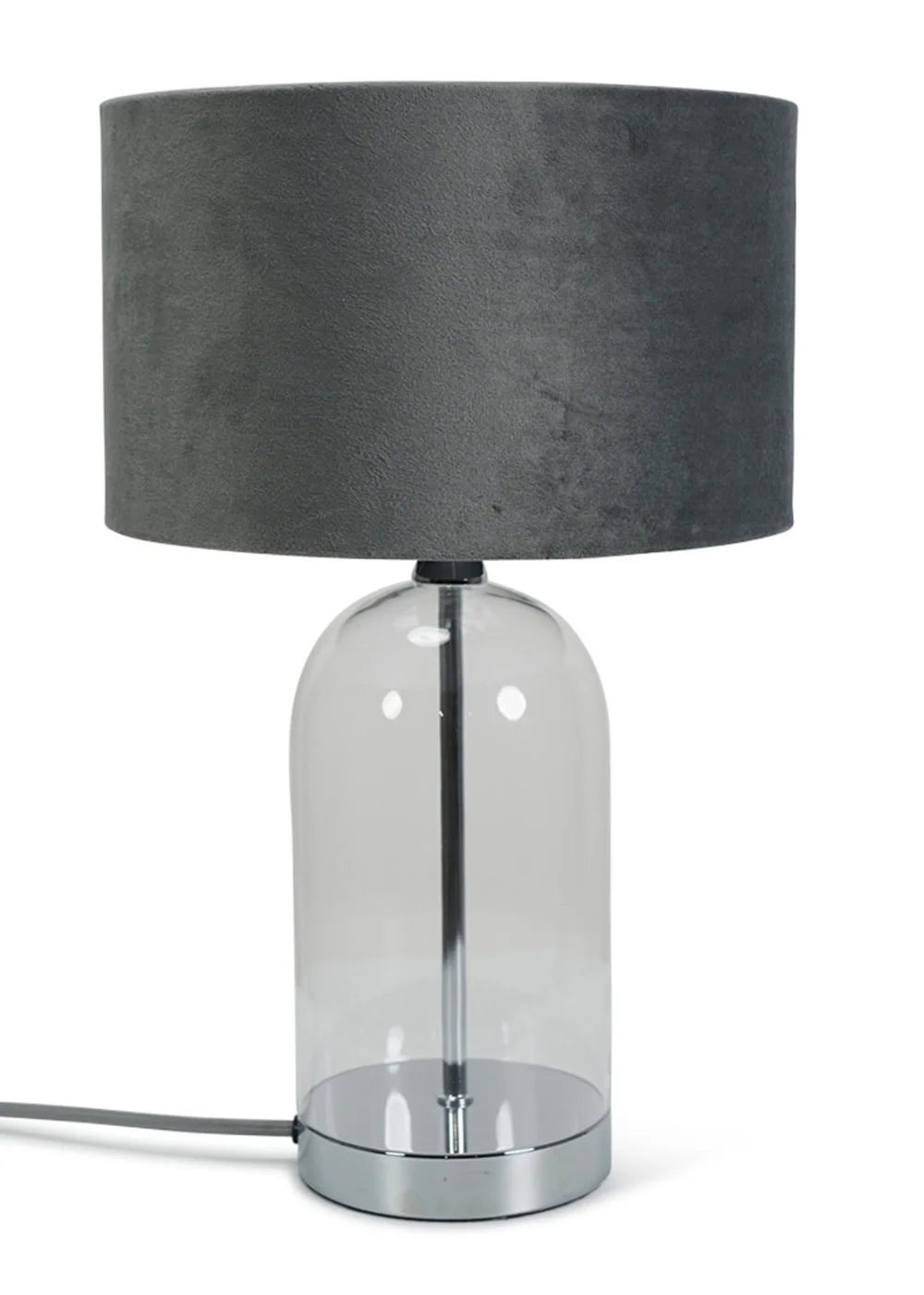ValueLights Jessy Glass Table Lamp Grey Velvet Shade (41cm x 25cm) - One Size Image 2
