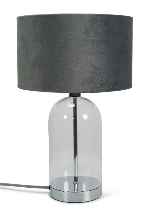 ValueLights Jessy Glass Table Lamp Grey Velvet Shade (41cm x 25cm) - One Size Image 2