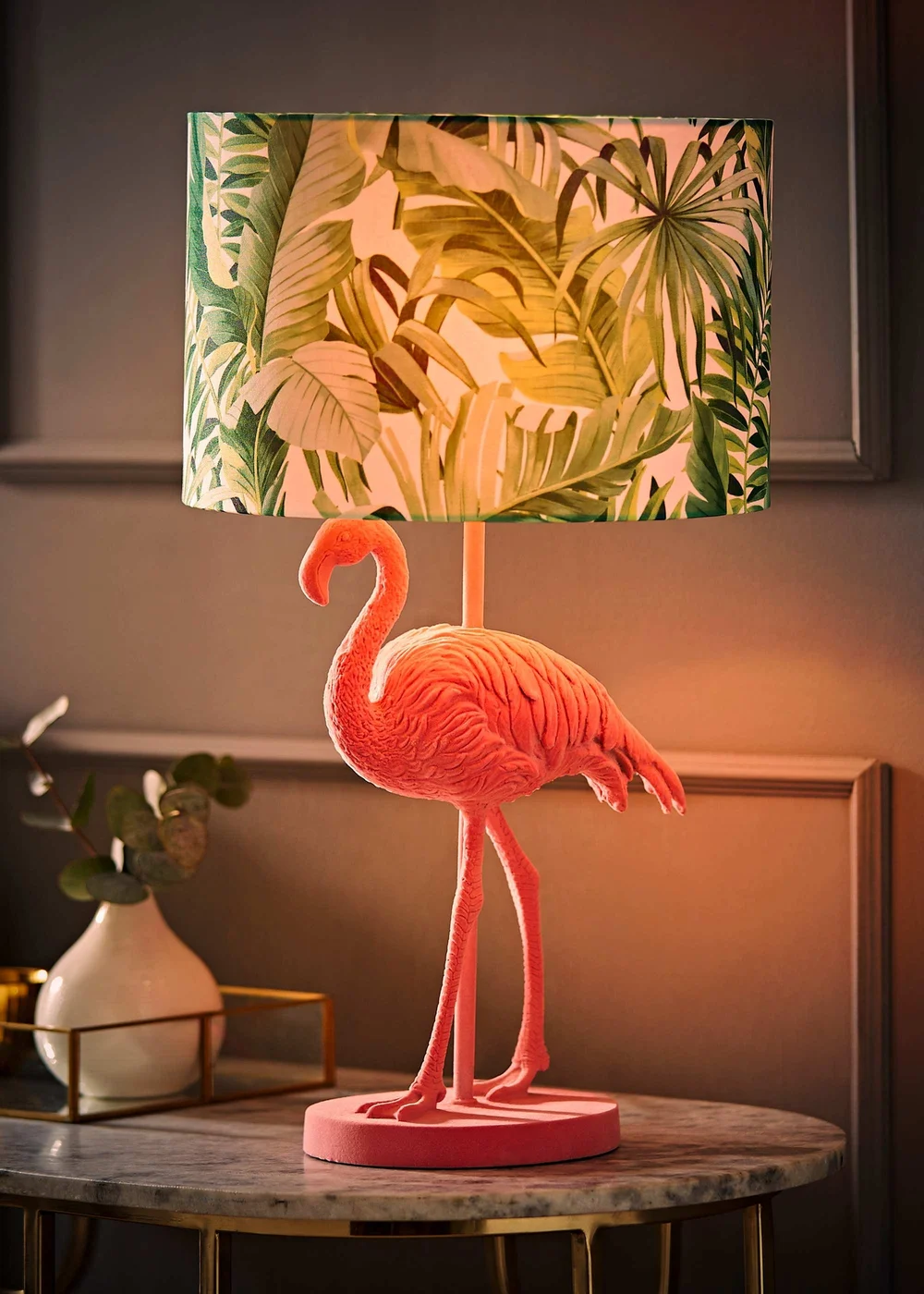 ValueLights Flo Pink Velvet Flamingo Table Lamp (53cm x 30cm x 30cm) - One Size Image 2