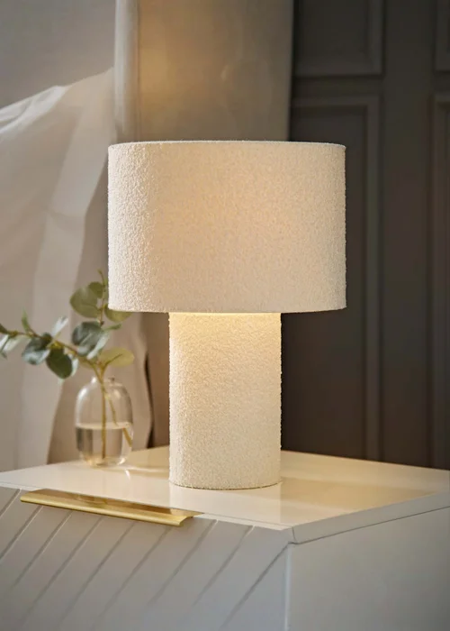 ValueLights Ash Natural Boucle Table Lamp (32cm x 22cm x 22cm) - One Size Image 1